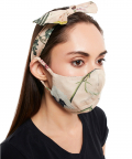 Brown Abutilon And Peach Bageecha Print Reversible 3 Ply Mask With Pouch And Hairband Set