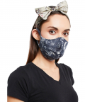 Navy Jannat And Olive Wild Print Reversible 3 Ply Mask With Pouch And Hairband Set