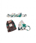 White Abutilon And Brown Abutilon Print Reversible 3 Ply Mask With Pouch And Hairband Set