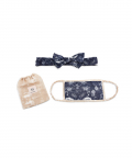 Navy Jannat And Beige Khargosh Print Pleated 3 Ply Mask With Pouch And Hairband Set