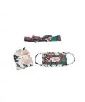 Brown Abutilon And White Abutilon Print Pleated 3 Ply Mask With Pouch And Hairband Set