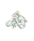 Ivory Colour Printed Canvas Mittens With Aqua Colour Printed Silkmul Piping