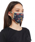 Navy Spring Print With Aqua Hand Painted Print Pleated 3 Ply Mask With Pouch