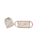 Aqua And Coral Chidiya Print Pleated 3 Ply Mask With Pouch