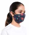 PS Kids Navy Spring Print Structured 3 Ply Mask With Pouch For Kids