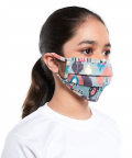 PS Kids Blue and Stone Ikat Garden Print Pleated 3 Ply Mask With Pouch For Kids