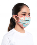 PS Kids Aqua and Coral Chidiya Print Pleated 3 Ply Mask With Pouch For Kids