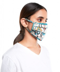 White And Blue Ikat Love Print Pleated 3 Ply Mask With Pouch