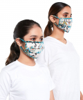 Mini Me PS Masks Twin Set - White And Blue Ikat Love Print Pleated 3 Ply Masks With Pouches