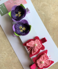 Pansy And Felt Butterfly Alligator Clips- Set Of 4 - Combo B