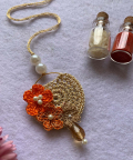 Crochet Silk Thread Flowers Hoop Lumba / Hanging Rakhi - Orange/Gold