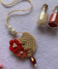 Crochet Silk Thread Flowers Hoop Lumba / Hanging Rakhi - Red/Gold