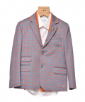Blue Check Suit With Orange Detailing & Orange Stole