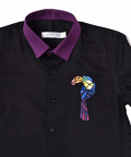 Black Shirt With Purple Collar & Embroidery On Chest
