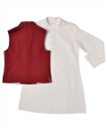 White Kurta With Red Embroidered Waist Coat