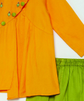 Yellow Pleated Asymmetric Embroidery Kurta Pyjama