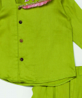 Green Asymmetric Embroidery Shirt Pant