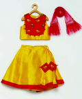 Yellow Lehenga Set With Red Birds Embroidery