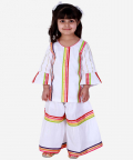 White Sharara Set With Multicolour Stripes