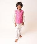 Kurta Pink Zari Jacket with White Pyjama