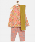 Tiber Taber Girls Suit Set Printed Floral - Peach