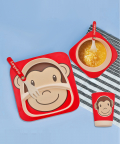Baby Moo Monkey Red Bamboo Fiber Dinner Set