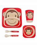 Baby Moo Monkey Red Bamboo Fiber Dinner Set