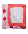 Baby Moo Strawberry White and Pink Muslin Blanket