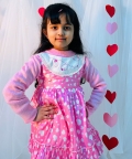 Babypink & White Heart Printed Dress For Girls