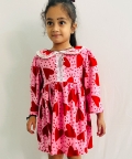 Bound In Love Printed Heart Pink & Red 3/4Th Sleeves Dress