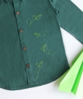 Fly High Embroidered Formal Shirt - Bottle Green