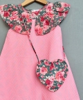Gingham Checks & Floral Dress With Bag
