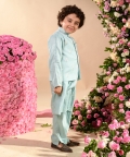 Dinaz -Embroidered Blue Nehru Jacket Paired With Matching Kurta & Trouser Set