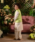 Sadaf Embroidered Green Nehru Jacket Paired With Cream Kurta & Trouser Set 