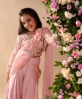 Golnaz-Embroidered Vortex Pink Sharara Saree Set Of 3 