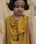 Komorebi Goldenrod Colour Linen Dress With Kantha Hand-Embroidery
