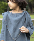 Flaner Curious-Blue Colour Hand-Emroidered Linen Top