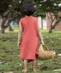 Eclairer Brick-Red Linen Wrap-Around Dress With Kantha Hand-Embroidery
