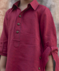Noor Candy-Red-Colour Linen Pathani Suit With Kantha Hand-Embroidery