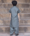 Horus Viridian-Green Linen Pathani Suit With Kantha Hand-Embroidery