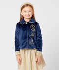 One Friday Navy Blue Princess Print Jacket For Kids Girls