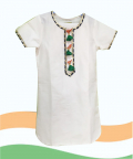 White Soft Kurta With Green Orange Kota Lace &  Green Fabric Tassel