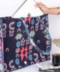 Payal Singhal Purple Ikat Star Print Canvas Tote Bag for Women