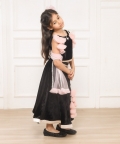 Black Velvet Top And Lehenga With Frilly Pink Dupatta