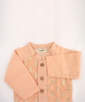 SnuggleMe Infant Boys Peach Chanderi Zari Booti Shirt 