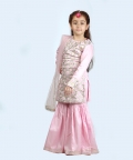 Pink Leather Applique Sharara Set