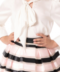 Offwhite Top With Pink & Black Ribbon Skirt