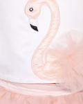 White Base With Peach Satin Flamingo Applique Top And Silk Organza Ruffle Skirt