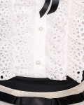 White Cotton Lycra Shirt With Lace & Black White Ribbon Skirt