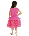 Pink Neoprene Peplum top with Rosettes & a ruffled tulle skirt